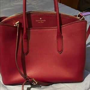 kate spade burgundy leather satchel tote with gold hardware